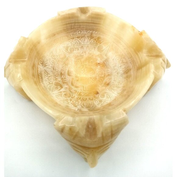 Vintage Onyx Aztec Calendar Carved Ashtray Marble Mexico Mid Century Decor Heavy - Picture 11 of 13